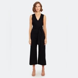 ASTR The Label Daydream Tie Waist Wide Leg Jumpsuit in Black Denim S